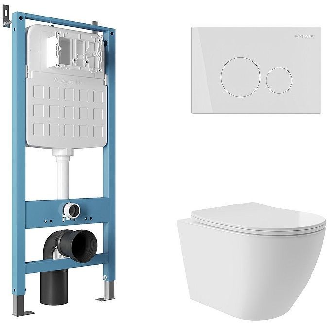 Комплект унитаза с инсталляцией Aqueduto Ovo Plus AQDS183T цвет Белый с сиденьем Микролифт и клавишей смыва цвет Белый глянцевый