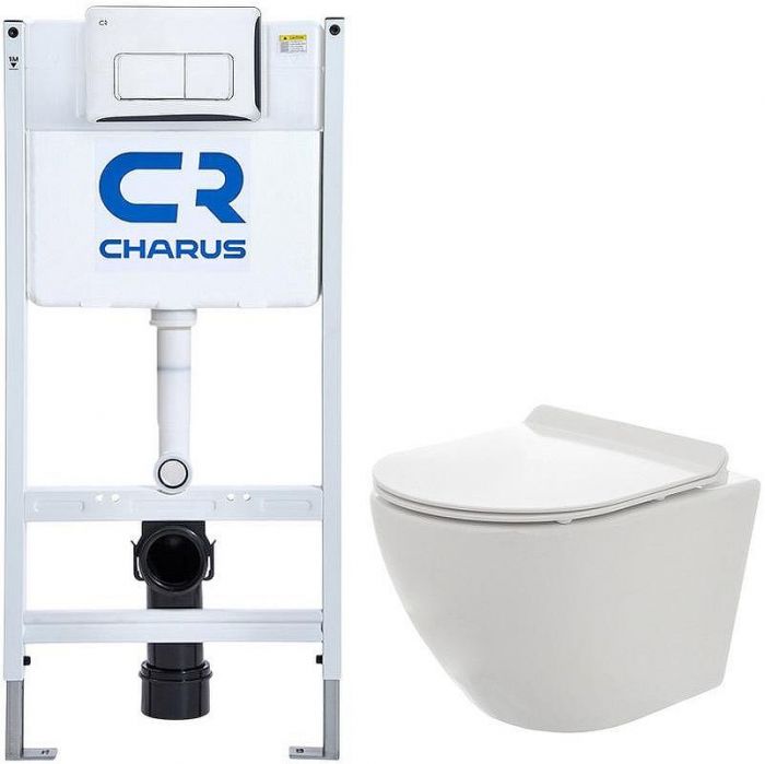 Комплект унитаза AQUAme AQM2002 с инсталляцией Charus City CR.200.21.01 с сиденьем Микролифт и клавишей смыва Хром глянцевый