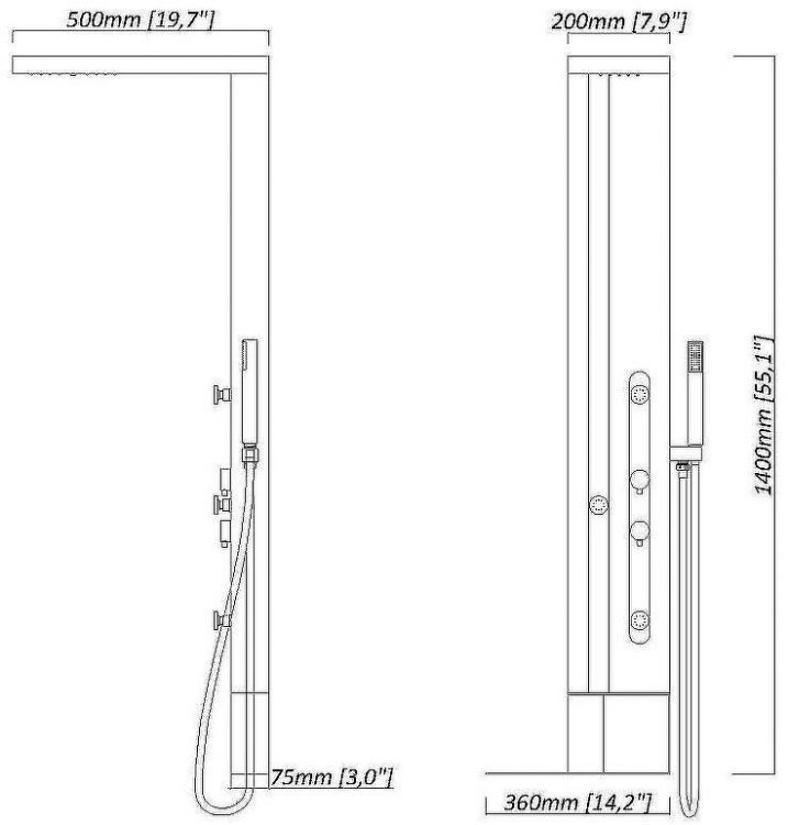 Душевая панель Black&White Gravity GR027 027000 с гидромассажем Черная матовая Белая матовая
