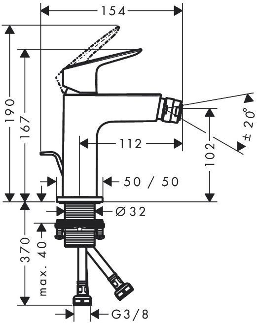 Hansgrohe Logis Смеситель для биде, 1 отв., с донным клапаном, цвет: хром