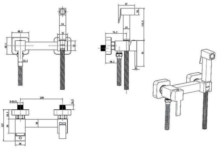 Гигиенический душ со смесителем CeramaLux DBS/006 Бронза