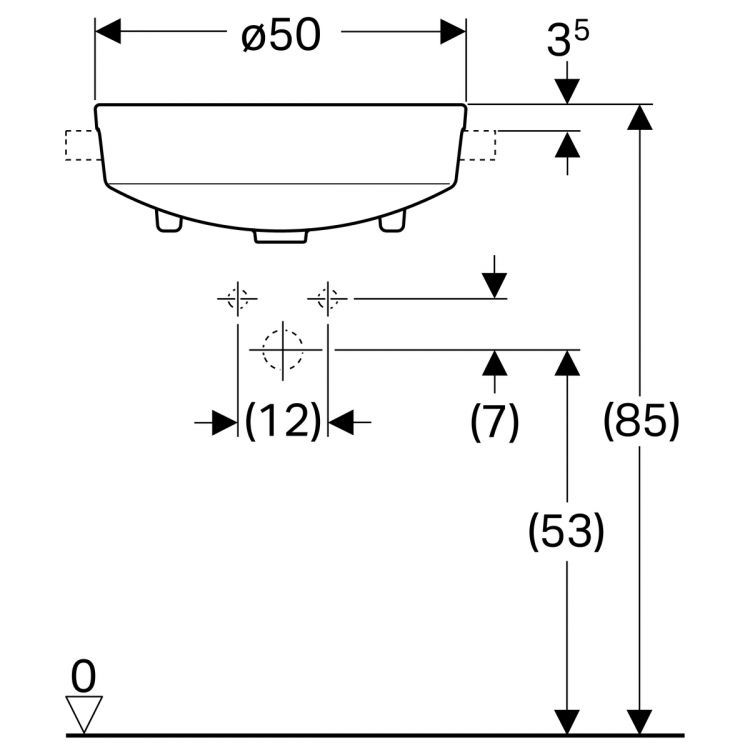 Раковина Geberit VariForm полувстраиваемая круглой формы, D=50 см, с отв. под смеситель, с отв. перелива [500.782.01.2]