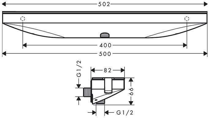 Hansgrohe FixFit Вывод воды с держателем ручного душа справа, с полкой 500х80мм, цвет: белый матовый