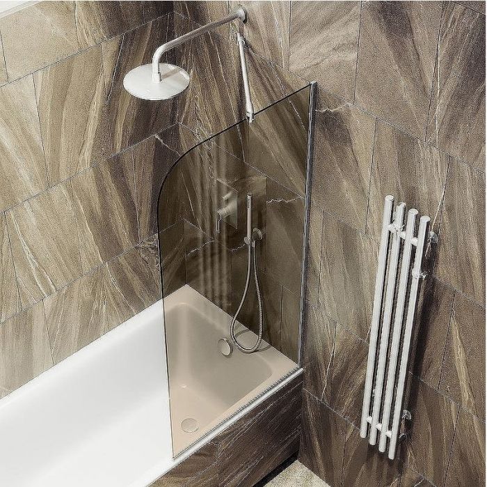 Шторка на ванну Maybah Glass MGV-127-5у 340x1400 в узком профиле Хром матовый стекло бронзовое