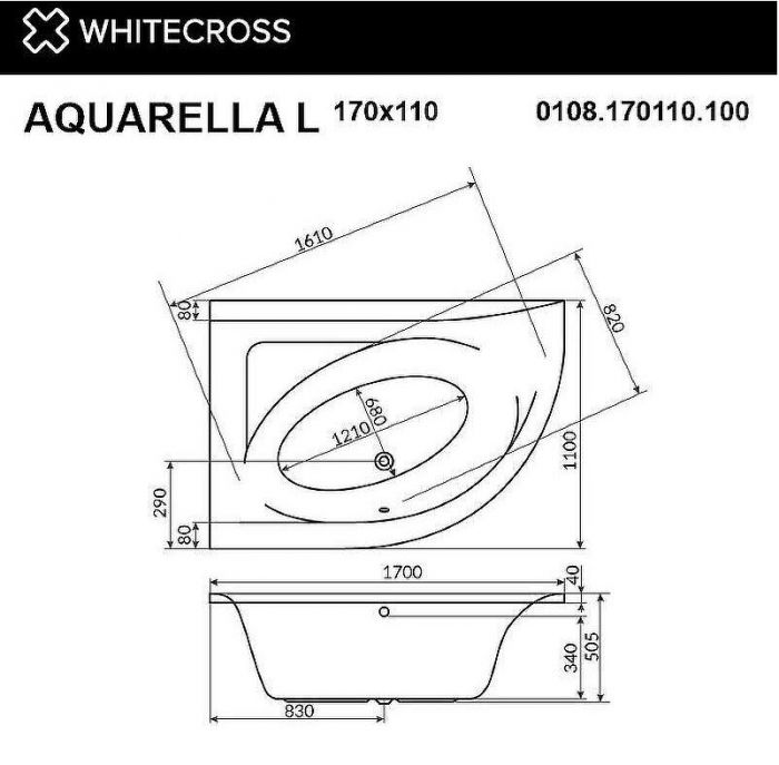 Акриловая ванна Whitecross Aquarella 170x110 L 0108.170110.100 без гидромассажа