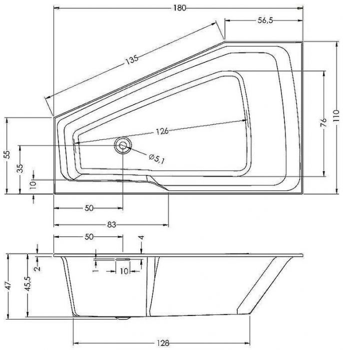 Акриловая ванна Riho Rething Space 180х110 R B115001005 (BR1800500000000) без гидромассажа