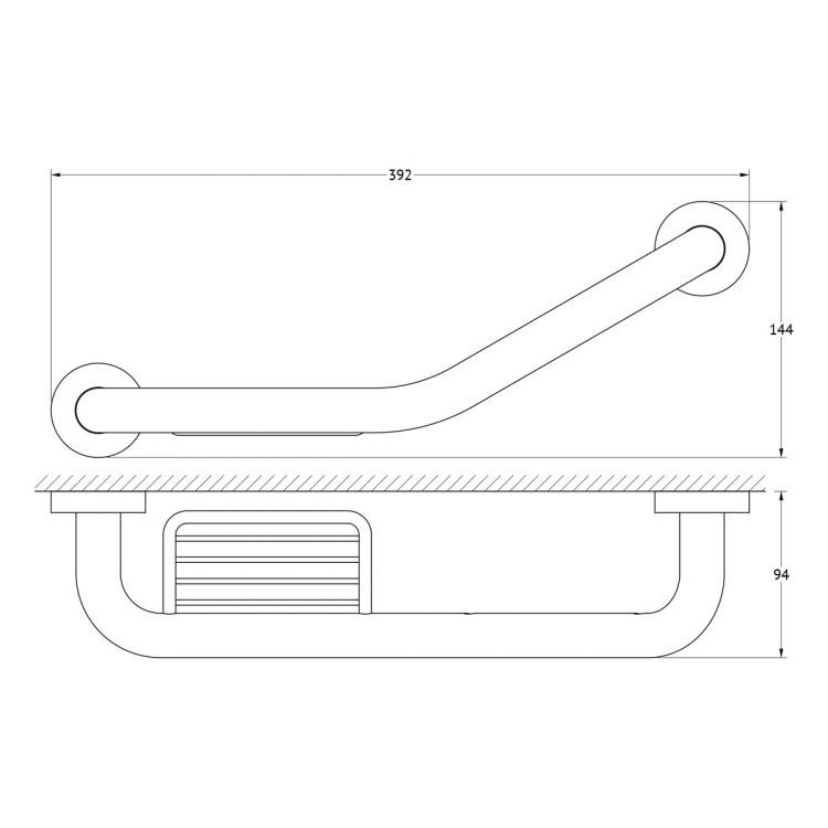 Поручень изогнутый с мыльницей-решеткой ?25 mm/39 см HAR 044 Поручень изогнутый с мыльницей-решеткой ?25 mm/39 см HAR 044