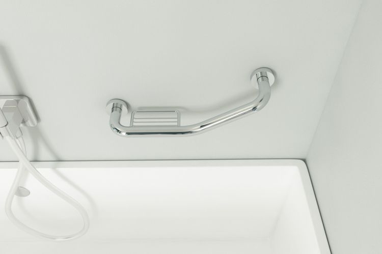 Поручень изогнутый с мыльницей-решеткой ?25 mm/39 см HAR 044 Поручень изогнутый с мыльницей-решеткой ?25 mm/39 см HAR 044