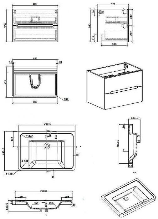Тумба с раковиной Parly Spa River 80 River80 10110 подвесная Лилейно-белая