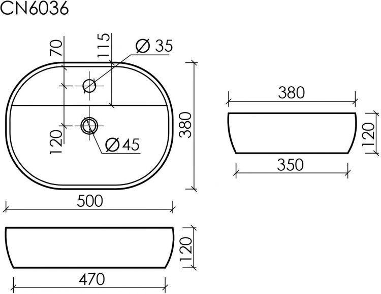Умывальник накладной CERAMICANOVA Element CN6036 Умывальник накладной CERAMICANOVA Element CN6036