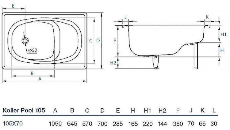 Стальная ванна Koller Pool 105x70E B05E2200E без антискользящего покрытия Стальная ванна Koller Pool 105x70E B05E2200E без антискользящего покрытия