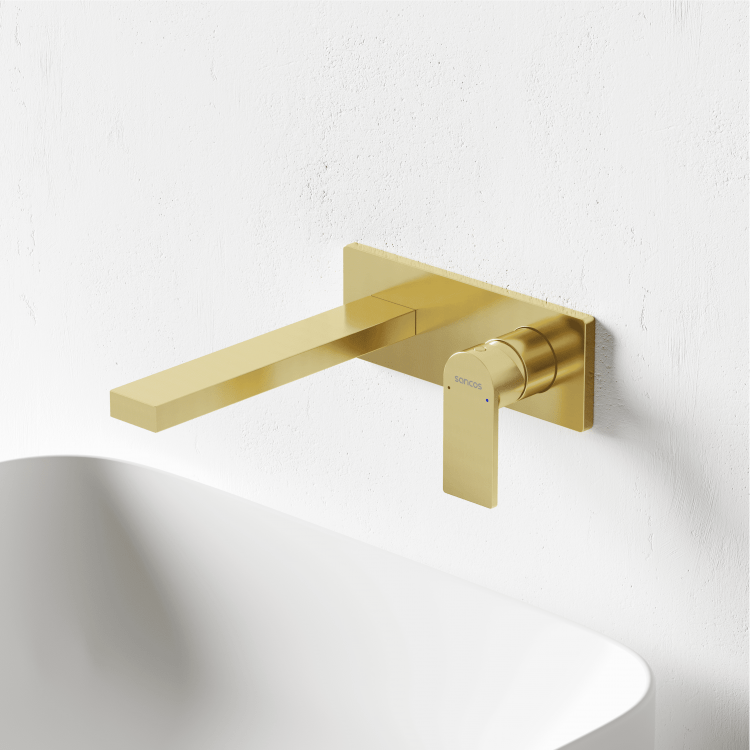 Смеситель для раковины SANCOS Studio c внутренней частью, брашированное золото, PVD покрытие, SC9017BG