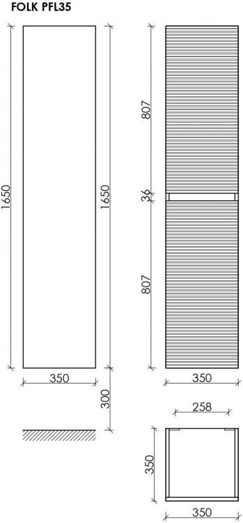 Шкаф-пенал SANCOS Folk подвесной, Bianco 350х350х1650 мм, PFL35W