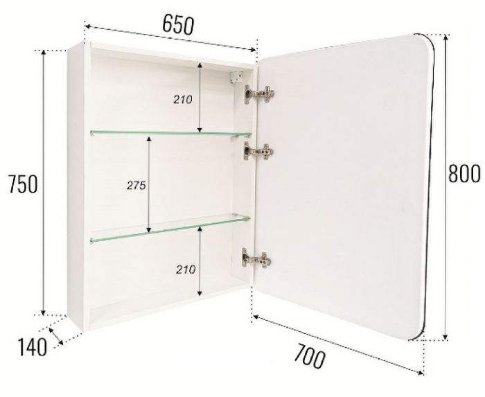 Зеркальный шкаф STWORKI Монтре 70 L Мон.03.70/W/L с подсветкой цвет Белый