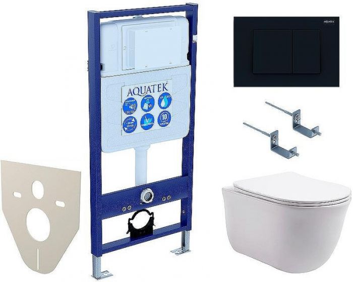 Комплект унитаза с инсталляцией Aquatek Set Aquatek Классик-012 4в1 с сиденьем Микролифт и Черной матовой клавишей смыва