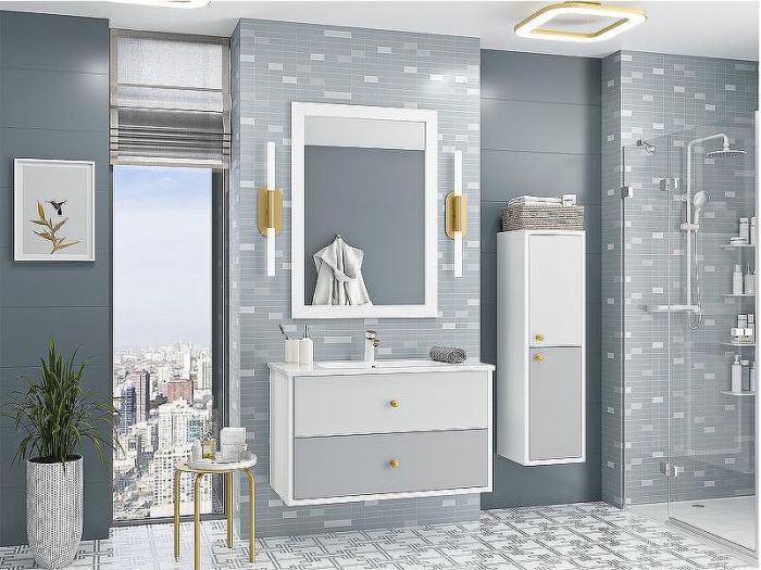 Шкаф пенал Brevita 50 Shades of Grey Анастейша 35 R Ана-05035-01-01П подвесной Белый матовый Серый матовый