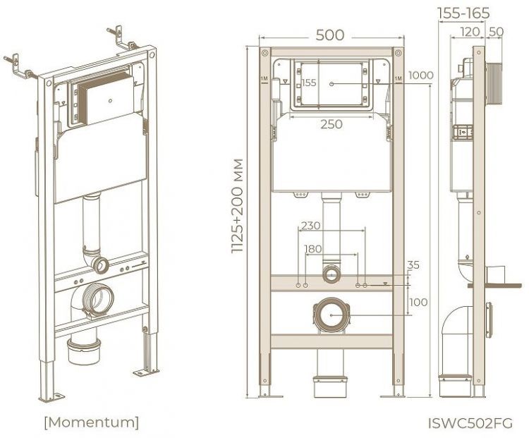Инсталляция Knotlor Momentum ISWC502FG для унитаза без клавиши смыва