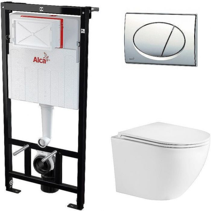 Комплект унитаза WeltWasser Merzbach 043 GL-WT 10000009939 с инсталляцией Alcaplast Sadromodul AM101/1120-3:1 RU M71-0001 с сиденьем Микролифт и клавишей смыва Хром