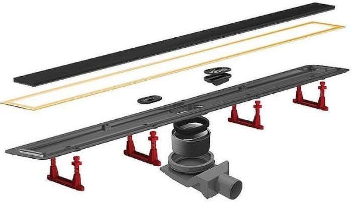 Душевой лоток Pestan Confluo Premium Line 750 Black Glass Gold 13100117 с решеткой Черный глянцевый Золото глянцевое