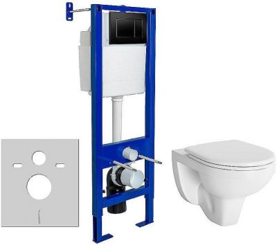 Комплект унитаза Berges Gamma 081105 с инсталляцией Berges Atom 410 040332 с сиденьем Микролифт и Черной матовой клавишей смыва