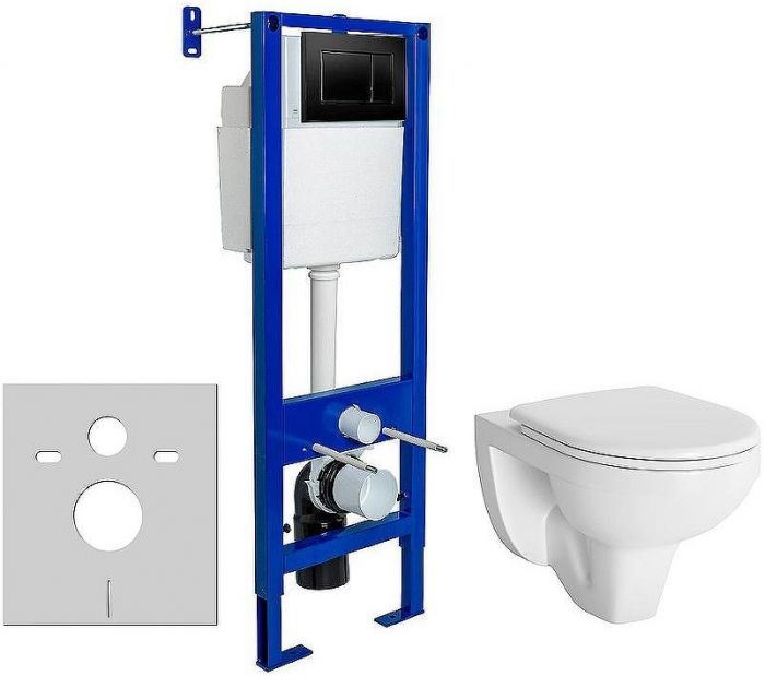 Комплект унитаза Berges Gamma 081105 с инсталляцией Berges Atom 410 040332 с сиденьем Микролифт и Черной матовой клавишей смыва