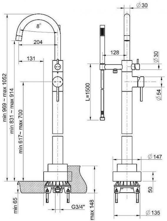 Смеситель для ванны Paini Cox 78PZ136LM Черный матовый