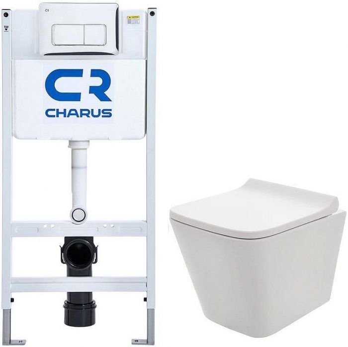 Комплект унитаза AQUAme AQM2004 с инсталляцией Charus City CR.200.21.01 с сиденьем Микролифт и клавишей смыва Хром глянцевый