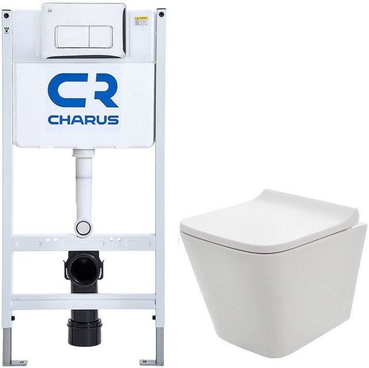 Комплект унитаза AQUAme AQM2004 с инсталляцией Charus City CR.200.21.01 с сиденьем Микролифт и клавишей смыва Хром глянцевый
