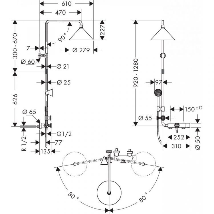 AXOR Front Showerpipe с термостатом и верхним душем 240 2jet 26020000 AXOR Front Showerpipe с термостатом и верхним душем 240 2jet 26020000