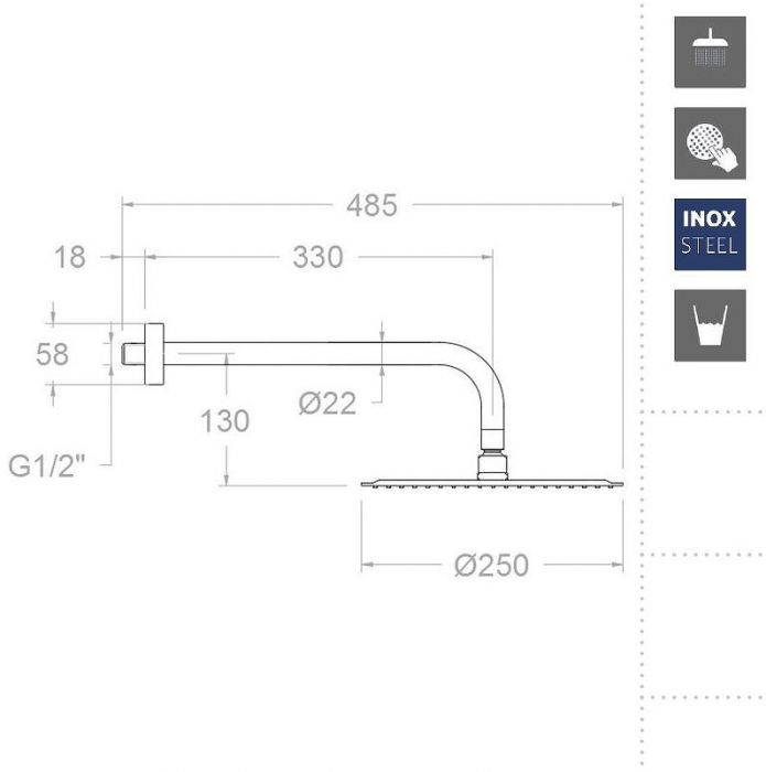 Верхний душ Ramonsoler Hidroterapia BHRM250OC Золото брашированное