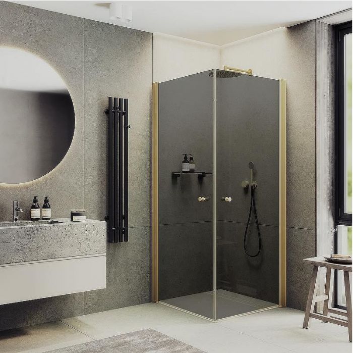 Душевой уголок Maybah Glass MGY-1296-3 800x800x1980 на монопетлях Золото стекло графитовое