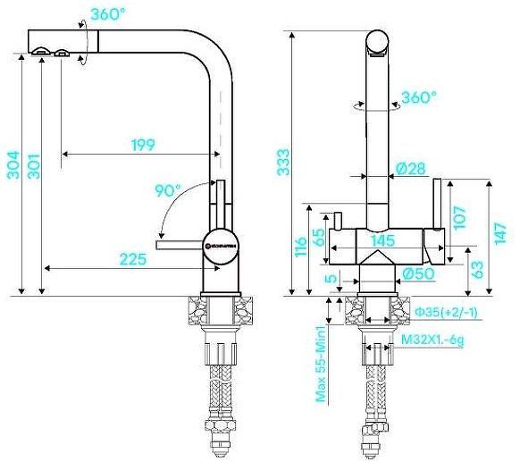 Смеситель для кухни KUCHENSTERN FOKUS-F 400SS40 цвет Нержавеющая сталь