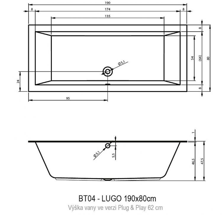 Акриловая ванна RIHO LUGO Plug&Play 190x80 LEFT, BD6800500000000 Акриловая ванна RIHO LUGO Plug&Play 190x80 LEFT, BD6800500000000