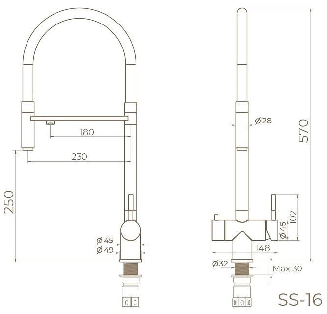 Смеситель для кухни Knotlor Infinity SS-16/GM цвет Вороненая сталь Смеситель для кухни Knotlor Infinity SS-16/GM цвет Вороненая сталь