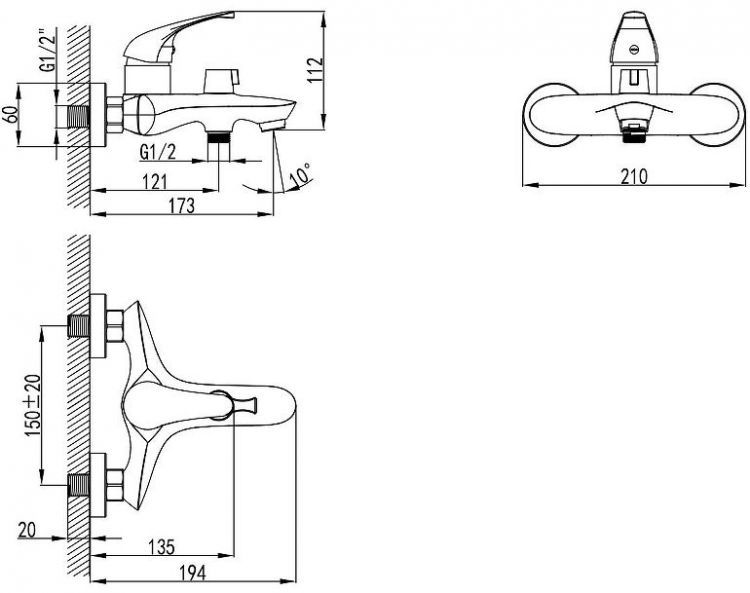 Смеситель для ванны AWP Agura S0714C цвет Хром