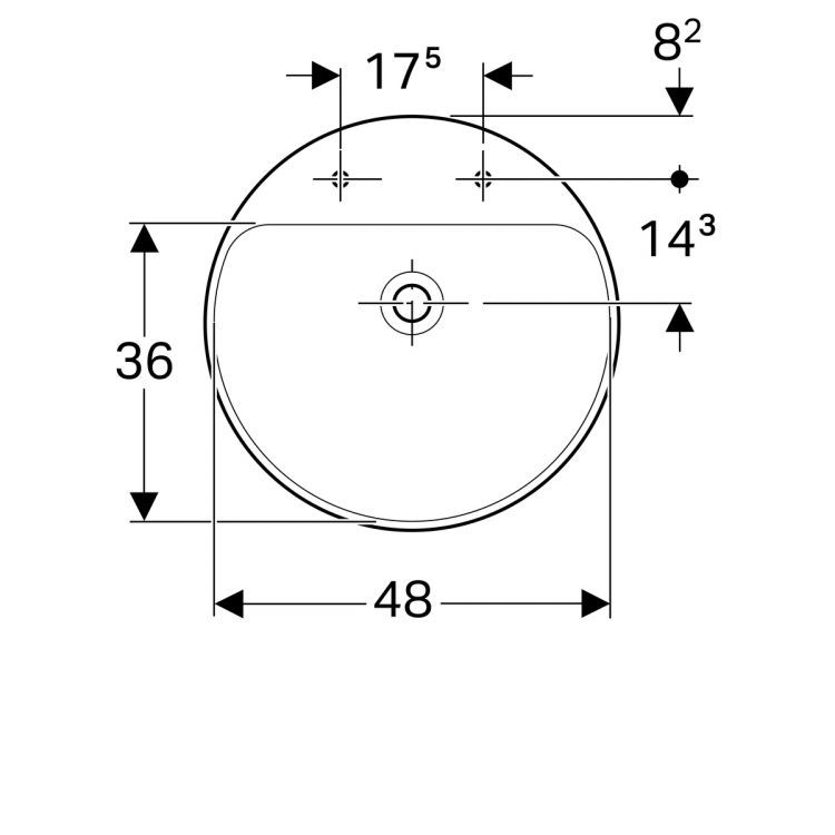 Раковина Geberit VariForm полувстраиваемая круглой формы, D=50 см, с двумя отв. под смеситель, с отв. перелива [500.783.01.2]