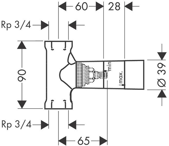 Axor Скрытая часть запорного вентиля, шпиндельная, скрытый монтаж 3/4, расход воды 130 л/мин