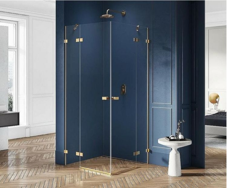 Душевой уголок New Trendy Avexa Gold 80х90 EXK-1777 профиль Брашированное золото стекло прозрачное