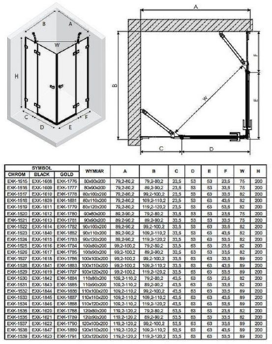 Душевой уголок New Trendy Avexa Gold 80х90 EXK-1777 профиль Брашированное золото стекло прозрачное