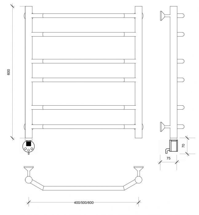 Полотенцесушитель электрический Secado Агата 2 60x50 черный матовый