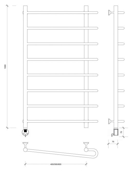 Полотенцесушитель электрический Secado Венеция 2 100x50x60 черный матовый