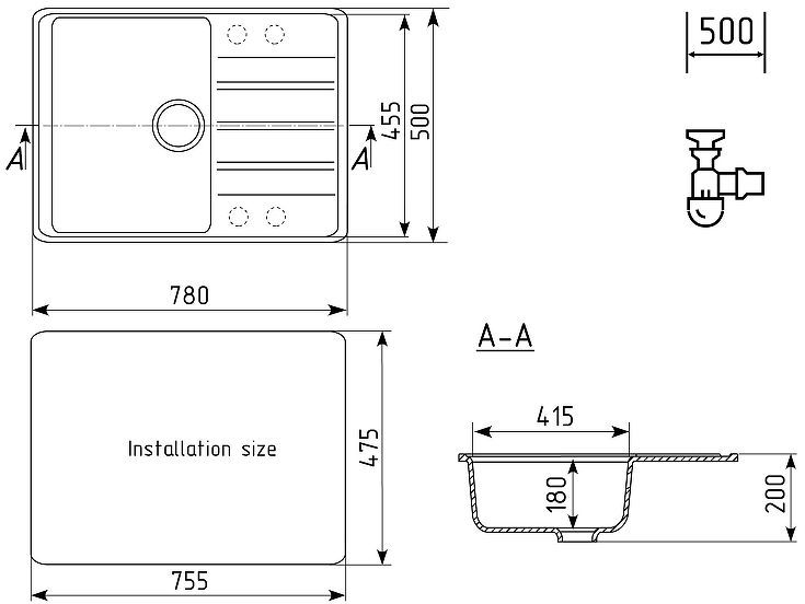 Кухонная мойка Ulgran Quartz Prima 780-07 Уголь