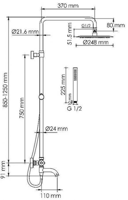 Душевая система WasserKRAFT A288.258.217.BM Thermo с термостатом Черная матовая