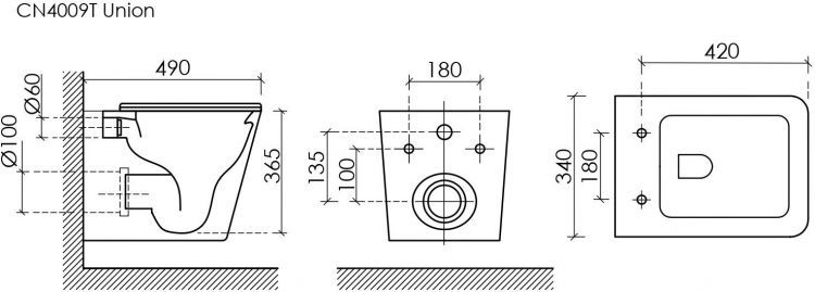 Подвесной унитаз CERAMICANOVA Union безободковый, смыв торнадо CN4009TMB