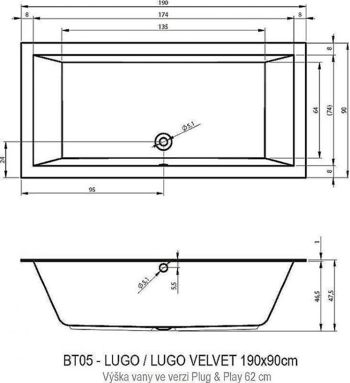 Акриловая ванна Riho Lugo 190х90 R B136014005 (BD6900500000000) без гидромассажа