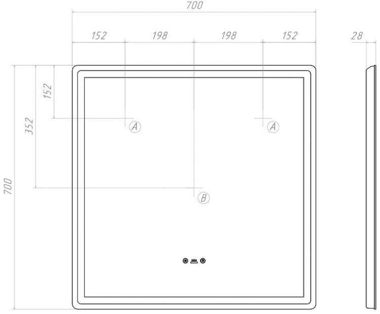 Зеркало Vigo Geometry Step 70 233 с подсветкой c сенсорным выключателем с диммером и подогревом