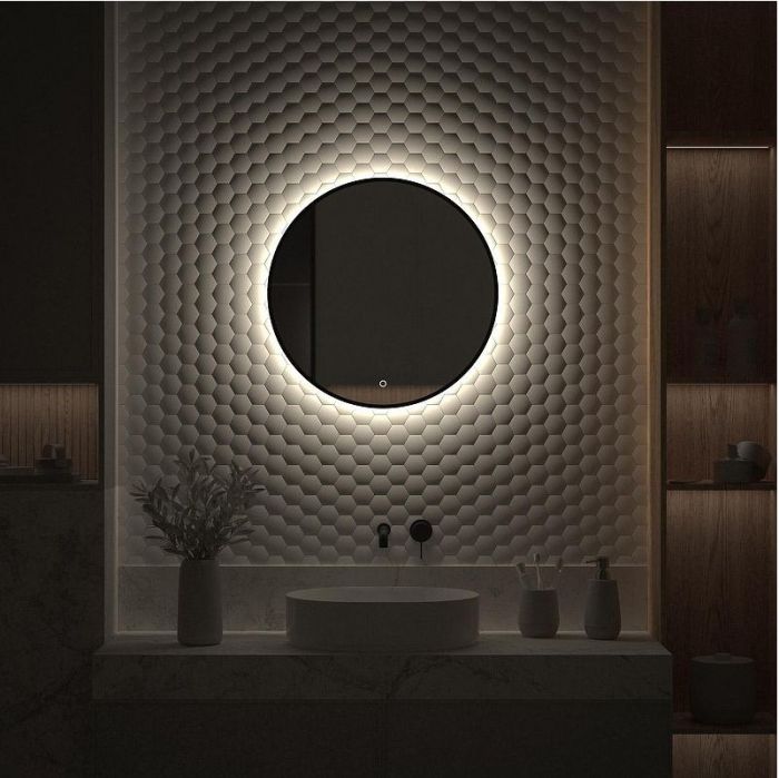 Зеркало Defesto Aura 60х60 DF 2983S с подсветкой 15W-4500K/Сенсорный выключатель/Нейтральный белый свет/Черная рама