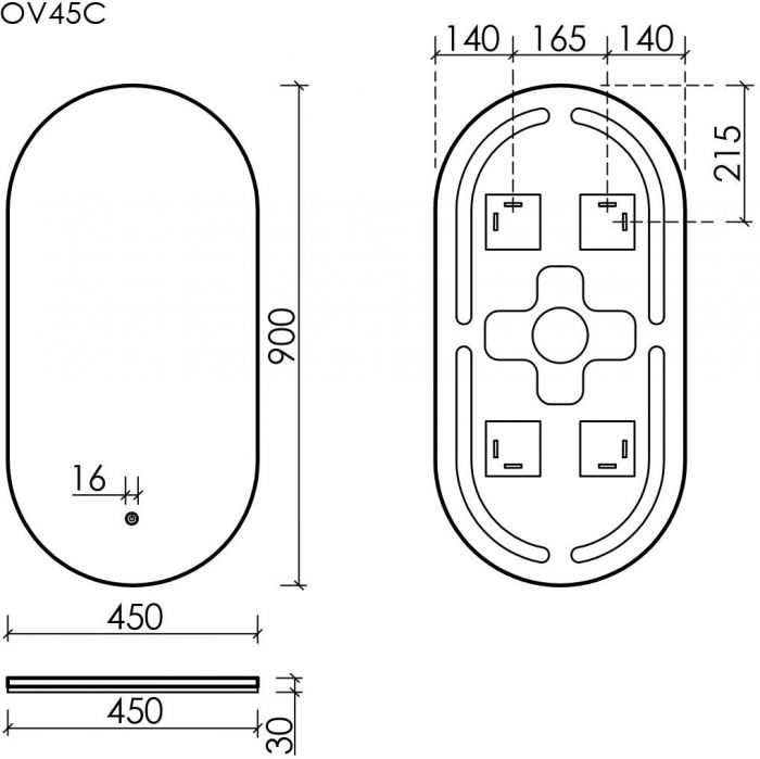 Зеркало SANCOS с подсветкой Oval 450х900 мм, OV45C