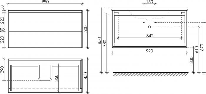 Тумба подвесная SANCOS под раковину Cento, белый глянец 990х450х500, CN100W