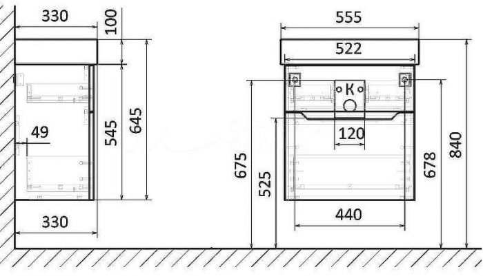 Тумба под раковину Raval Brik 55 Brk.01.55/P/A/RL подвесная Антрацит
